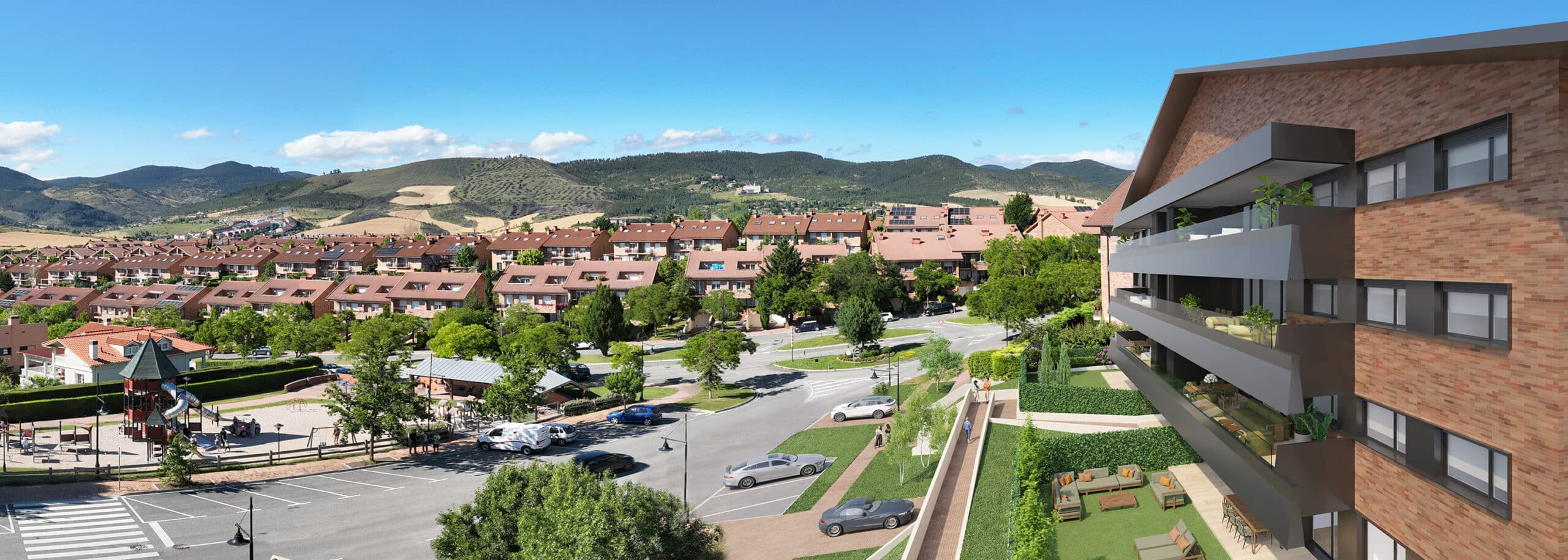 Vista aérea de la promoción de viviendas de obra nueva Gorraiz Único en Gorraiz